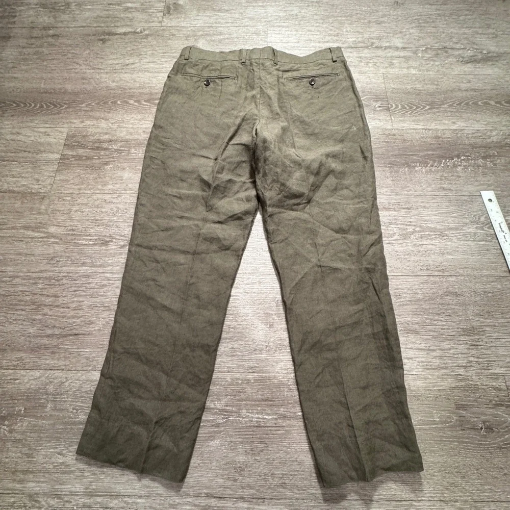 Charles Tyrwhitt Pants Men 34 Green Linen Slim Fit Summer Casual Preppy 34x27
